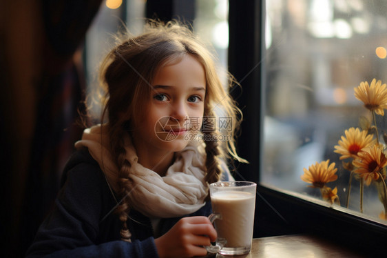 咖啡店甜美的小女孩图片