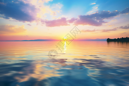 平静海面上的夕阳图片