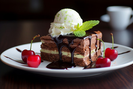 美味的冰淇淋巧克力蛋糕图片