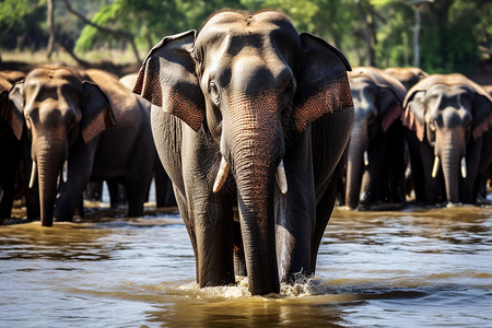 喝水的野生大象背景图片