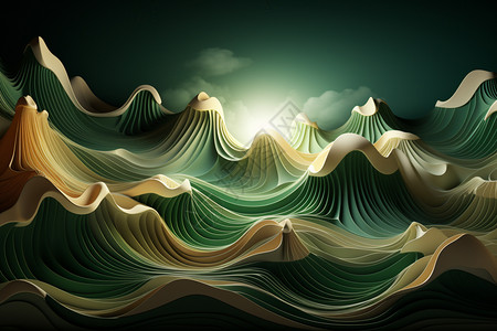 立体绿色波浪背景图片