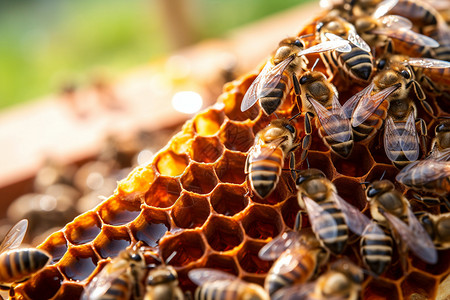 蜂蜜梳子蜂巢上忙碌的小蜜蜂背景