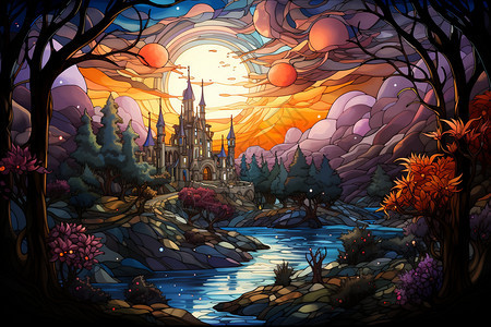 奇幻森林中的梦幻城堡图片