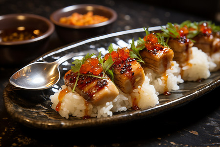 寿司料理美味的鹅肝寿司背景
