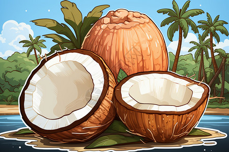 热带风情卡通椰子插图图片