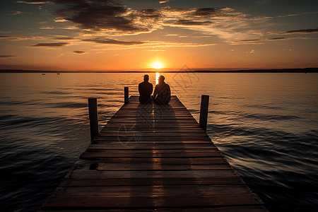 情侣浪漫游海边木桥上的情侣背景
