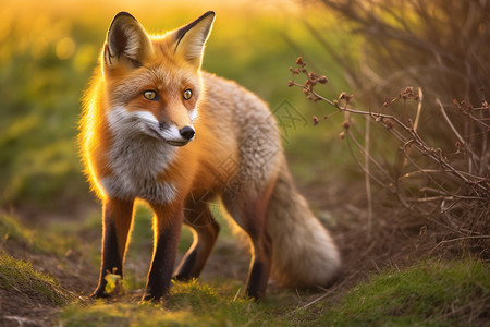 日落草原上的狐狸图片