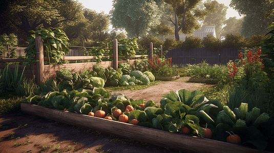 夏季乡村院落内种植的菜园背景图片