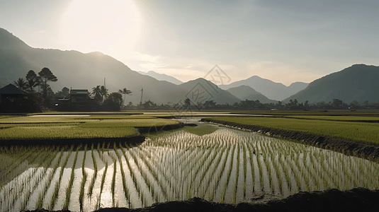 农业种植的水稻田景观图片