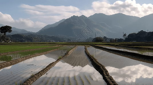 乡村水稻种植田景观图片