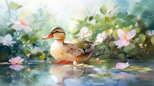 花瓣中的小鸭子背景图片