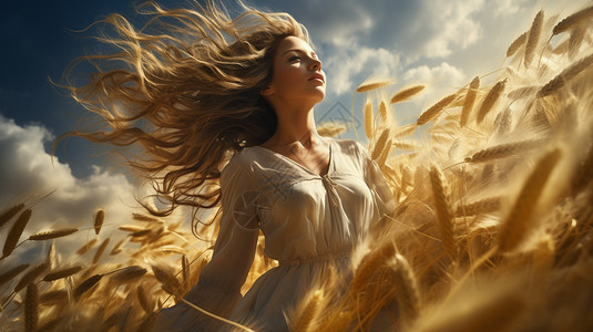 小麦地中的女孩图片
