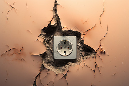 房屋裂缝墙壁的电源插座图片