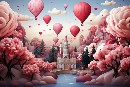粉色的浪漫城堡剪纸艺术图片