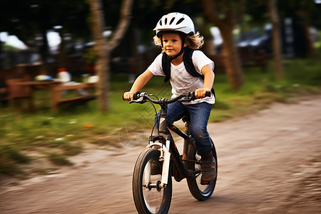 夏季森林中骑车的小男孩图片