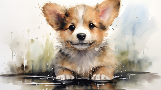 水彩小狗插图图片