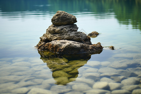 夏季湖泊中的石头图片
