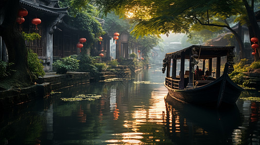 美丽的江南水乡风景背景图片