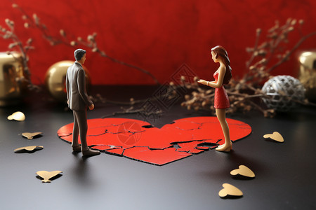 小爱心夫妻吵架离婚的概念图背景