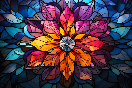 玻璃窗特写彩色花卉创意插图插画
