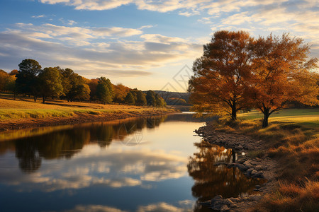 河如画的秋天风景图片
