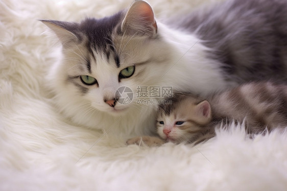 可爱的小猫和猫妈妈图片