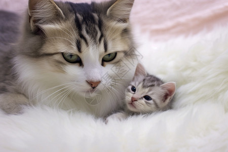 可爱的猫妈妈和小猫高清图片