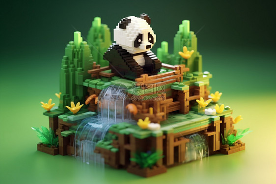 休闲的熊猫积木图片
