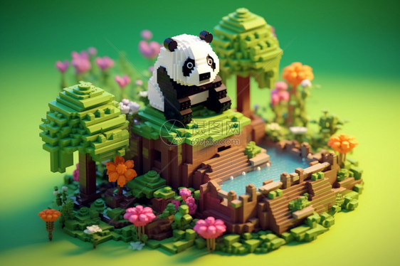 好看的熊猫像素积木图片