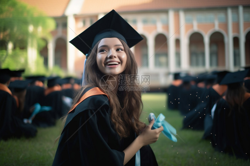 带着学士帽的女大学生图片