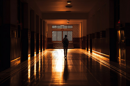 学校走廊上走路的学生背景图片