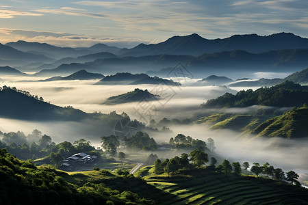 宁静的山脉村庄背景图片