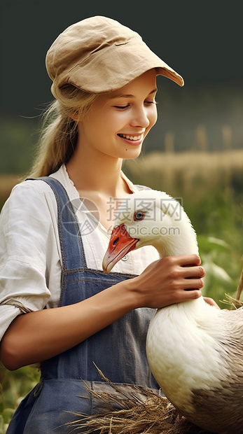 抱着鹅的农妇图片