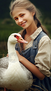 抱着大鹅的农妇图片