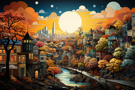 秋天色彩的城市图片