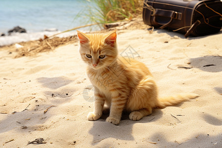 海滩上的小猫图片