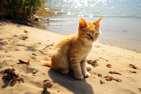 海滩上的小猫猫图片
