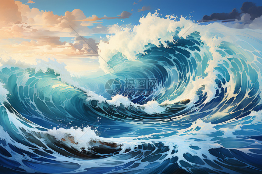 海洋的波浪插画图片下载-正版图片600421358-摄图网