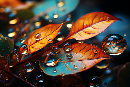 树叶和水滴图片