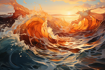 橙色的海浪图片