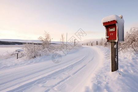 大雪覆盖的道路和信箱图片