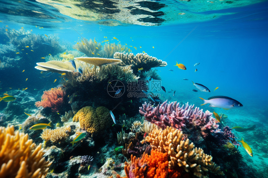 自然生长的彩色珊瑚礁图片