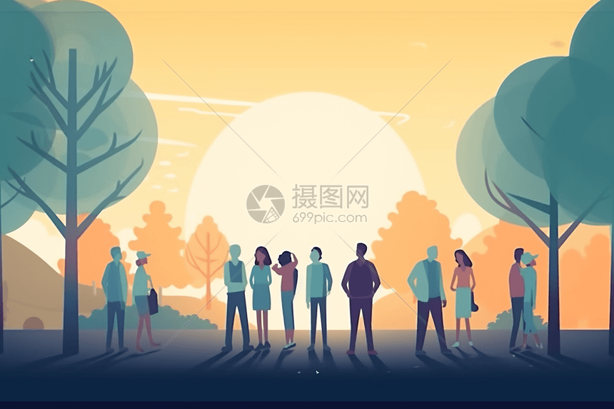 创意森林中的群体平面插图图片