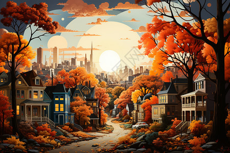 秋天的城市景色图片