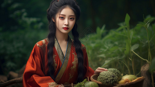 种菜的汉服美女图片