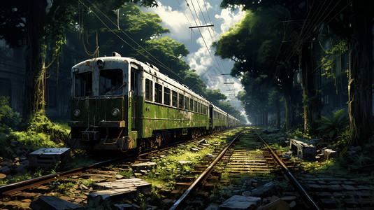 森林中开来的火车图片