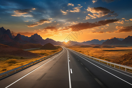 乡村道路上的夕阳图片