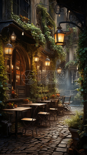 爬满绿植的咖啡馆图片