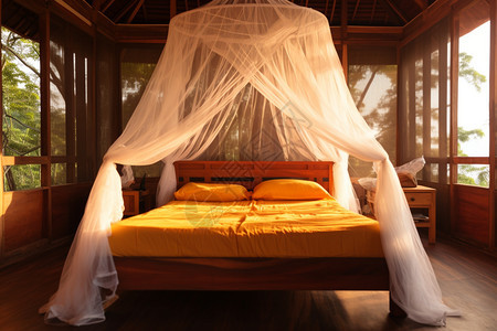 民宿带蚊帐的卧室背景图片