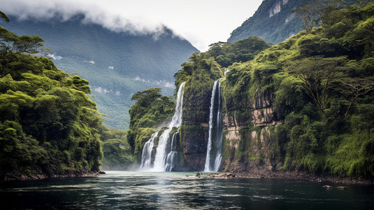 山岩间的瀑布图片